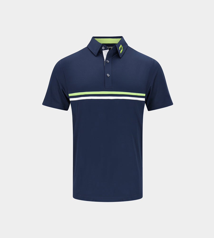 KIDS STRIPE PERFORMANCE POLO NAVY