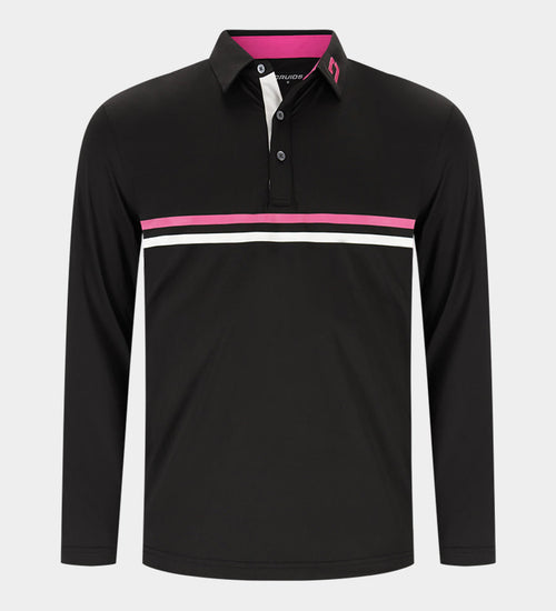 STRIPE PERFORMANCE LONG SLEEVE POLO - BLACK