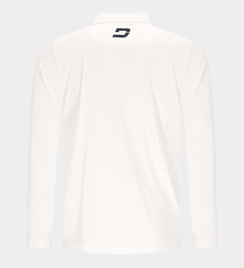 STRIPE PERFORMANCE LONG SLEEVE POLO - WHITE