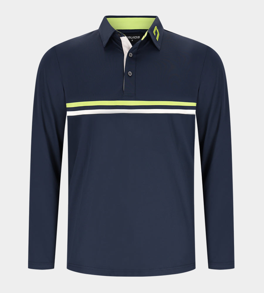 STRIPE PERFORMANCE LONG SLEEVE POLO - NAVY