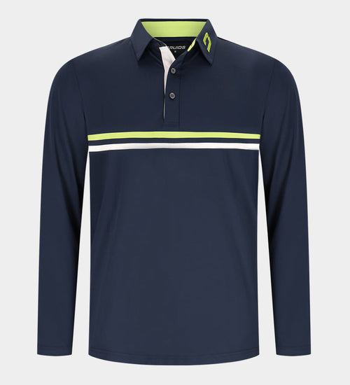 STRIPE PERFORMANCE LONG SLEEVE POLO - NAVY