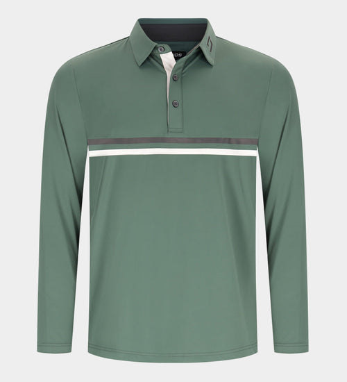 STRIPE PERFORMANCE LONG SLEEVE POLO - SAGE