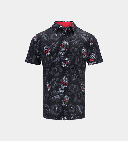 KIDS PINEAPPLE SKULLS POLO - BLACK/PINK
