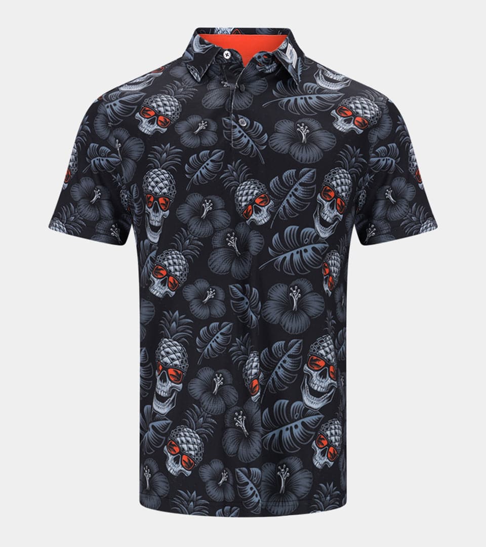 PINEAPPLE SKULL POLO - BLK/ ORANGE