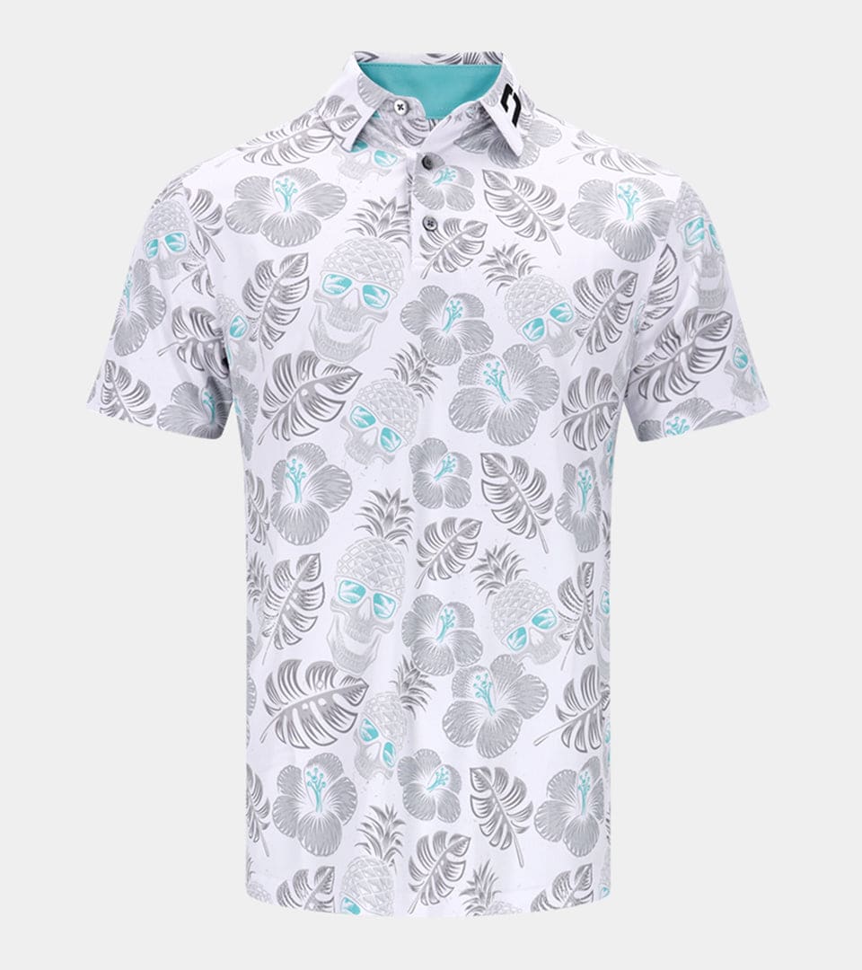 PINEAPPLE SKULL POLO - WHITE / TEAL