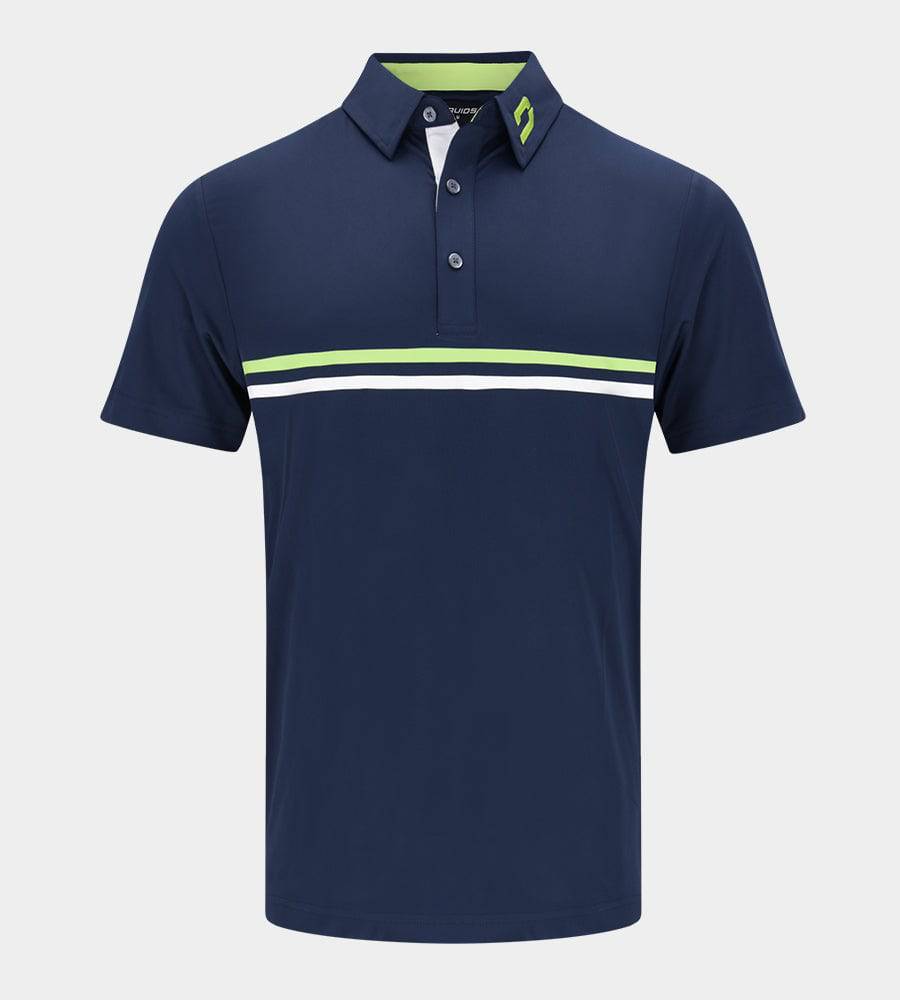 STRIPE PERFORMANCE POLO - NAVY/LIME