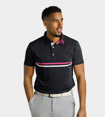 STRIPE PERFORMANCE POLO - BLACK/PINK
