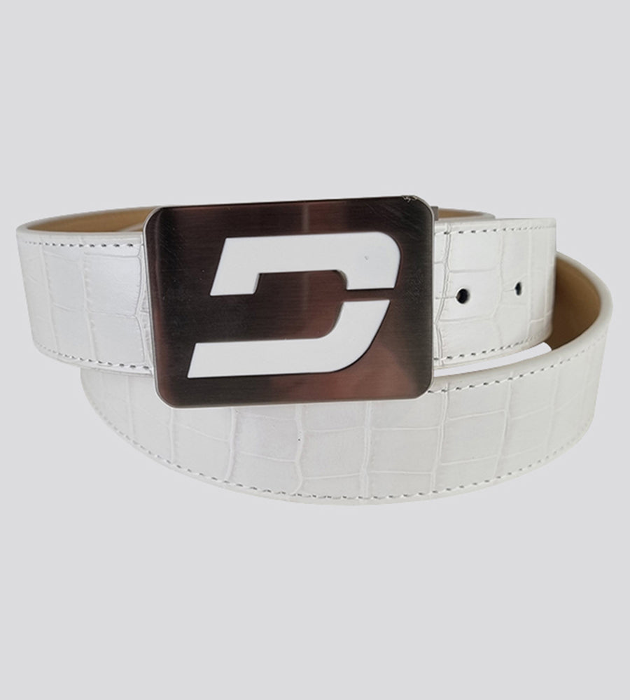 MEN'S CROC GOLF LEATHER BELT - WHITE (ONE SIZE FITS ALL)